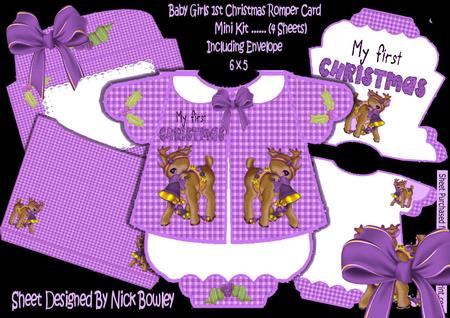 Babys 1st Christmas, Purple Gingham Romper Suit Mini Kit
