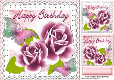 Pretty Pink Roses and Butterflies 8x8