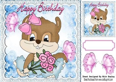 Cute Chipmunk Ballerina with Roses & Butterflies 8x8