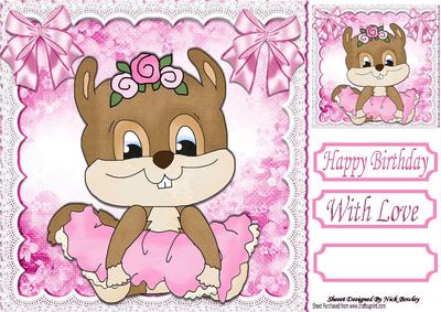 Little Chipmunk in Her Pink Tutu & Bows 8x8