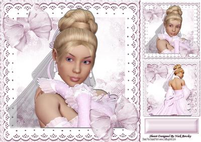 Pretty Lady in Pink Lace with Big Bows 8x8