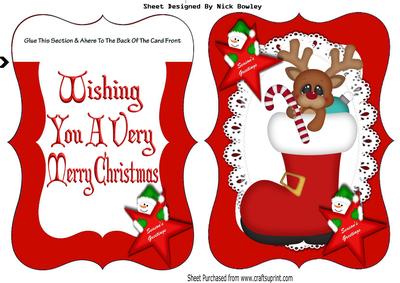 Cute Little Reindeer in Santa Stocking Bracket Card/insert