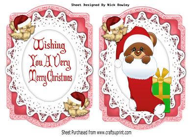 Christmas Teddy in a Stocking with Robin, Bracket Card