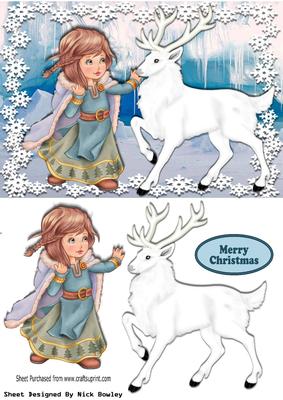 White Stag with Girl in the Snow