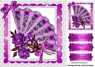 Pretty Pink Lace Fan with Roses, in Lace Frame 8x8