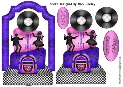 Rock N Roll Birthday Cake with Record, Purple and Pink