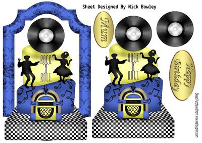 Rock N Roll Birthday Cake with Record, Blue and Gold