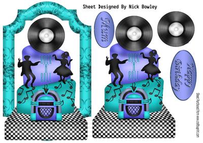 Rock N Roll Birthday Cake with Record, Turq and Blue