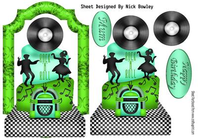 Rock N Roll Birthday Cake with Record, Green and Turq