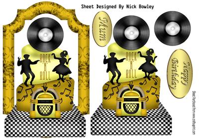 Rock N Roll Birthday Cake with Record, Gold Tones
