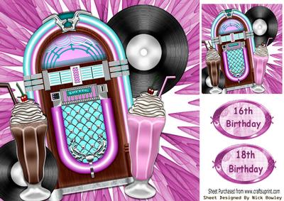 Jukebox, Records and Milkshakes Pink Memorabilia 8x8