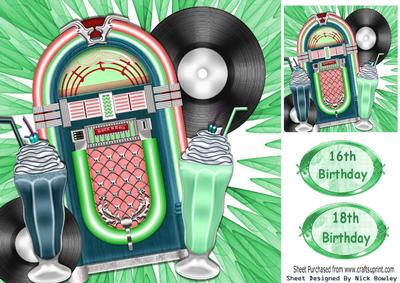 Jukebox, Records and Milkshakes Green Memorabilia 8x8