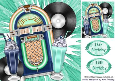 Jukebox, Records and Milkshakes Turq Memorabilia 8x8