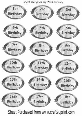 Silver Oval Birthday Tags Age 1st /18th
