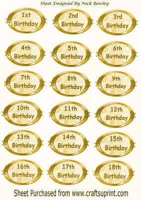 Gold Oval Birthday Tags Age 1st /18th