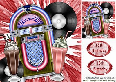 Jukebox, Records and Milkshakes Red Memorabilia 8x8
