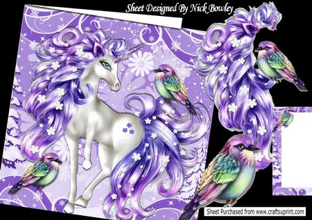 Pretty Fantasy Lilac Unicorn with Little Birds 8x8 Mini Kit