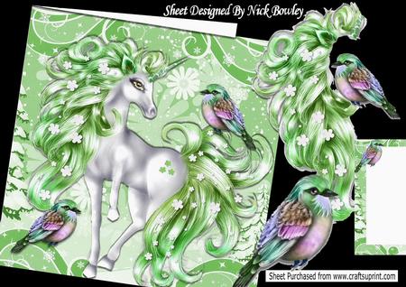 Pretty Fantasy Green Unicorn with Little Birds 8x8 Mini Kit