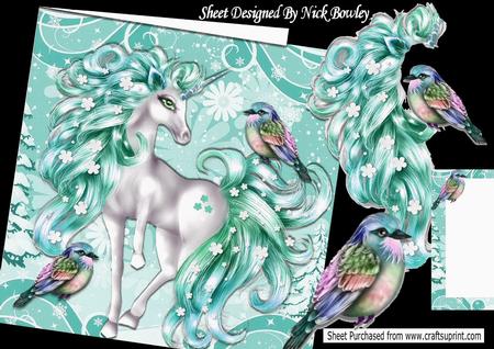 Pretty Fantasy Turq Unicorn with Little Birds 8x8 Mini Kit
