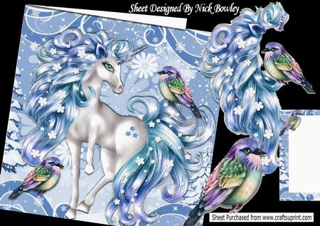 Pretty Fantasy Blue Unicorn with Little Birds 8x8 Mini Kit