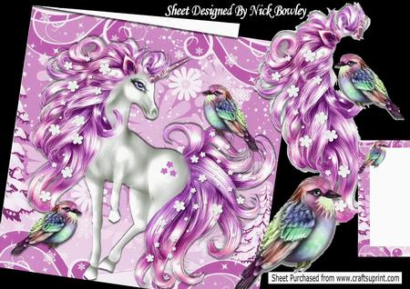 Pretty Fantasy Pink Unicorn with Little Birds 8x8 Mini Kit