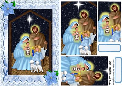 Mary & Jesus Nativity, on Lace Pyramids, with Poinsettias