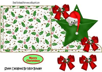 Kitten in Santa Hat Sleeping on a Star Over the Edge Card