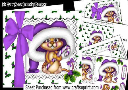 Cute Mouse in Purple Santa Hat with Purple Bow 7x7 Kit