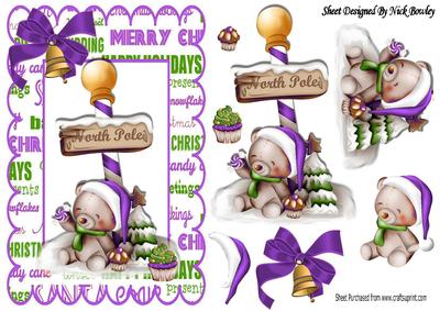 Teddy in Purple Santa Hat at the North Pole