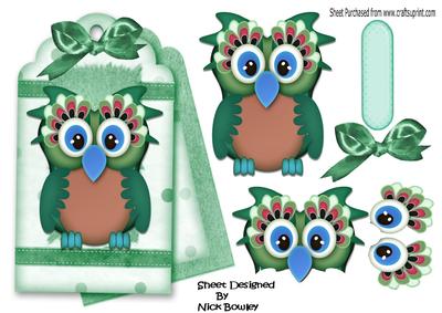 Cute Owl on a Fancy Tag with Bow