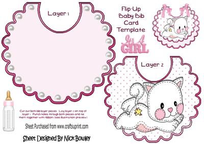 Pretty White Stitched Kitty on Spotty Bib