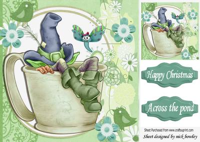Gnome in Blue Hat Taking a Nap in a Teacup 8x8