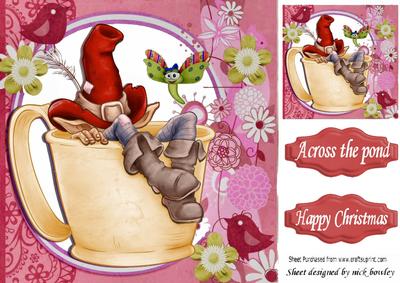 Gnome in Red Hat Taking a Nap in a Teacup 8x8