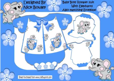Baby Boys Romper Suit with Elephants 6x5 Mini Kit