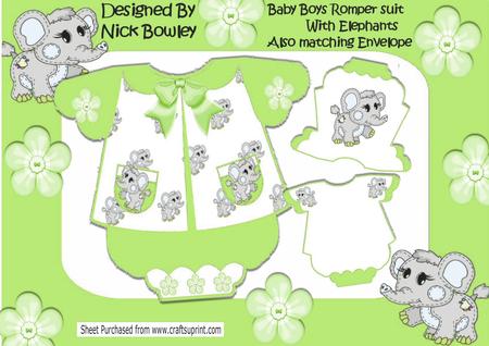 Little Romper Suit in Lime with Elephants 6x5 Mini Kit