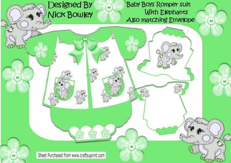 Little Romper Suit in Green with Elephants 6x5 Mini Kit