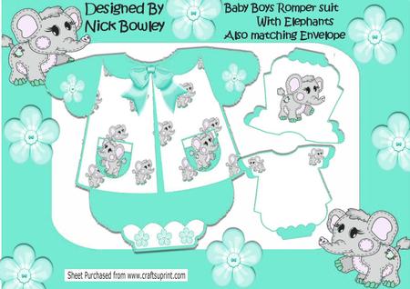 Little Romper Suit in Turq with Elephants 6x5 Mini Kit