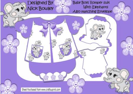 Little Romper Suit in Purple with Elephants 6x5 Mini Kit