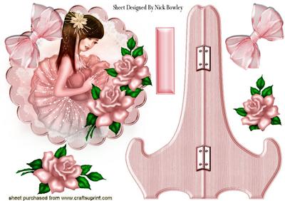 Beautiful Oriental Girl with Pink Roses on Plate/stand