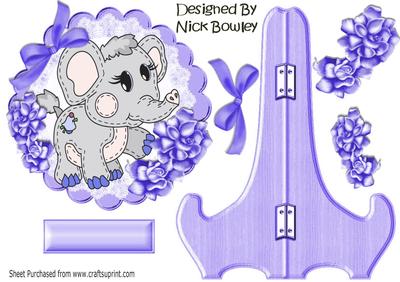 Cute Little Ele on Lace and Purple Stand with Flowers
