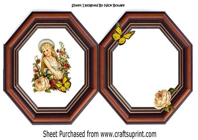 Vintage Girl in Antique Frame with Flowers Insert