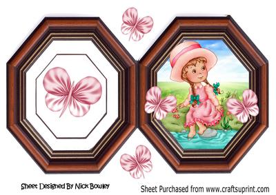 Little Girl in the Water with Butterflies in Vintage Frame