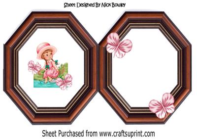 Little Girl in the Water with Butterflies in Vintage Insert