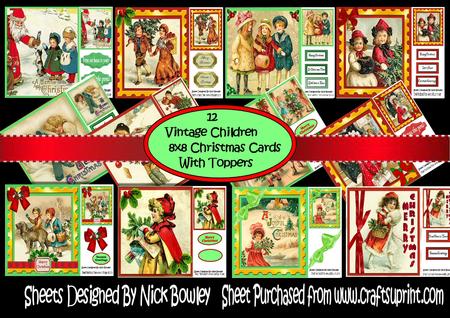 12 Lovely Vintage Christmas Cards of Children 8x8 Kit