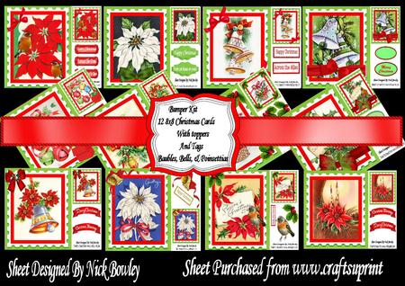 Bumper Kit, of Poinsettias, Bells, and Baubles 8x8 Cards