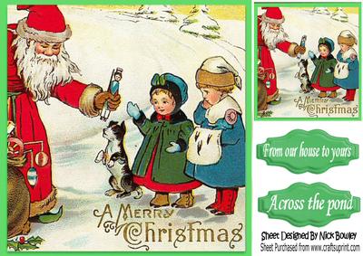 Lovely Vintage Santa with Children 8x8