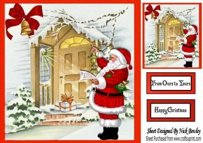 Lovely Santa with His Lantern and Christmas List 8x8