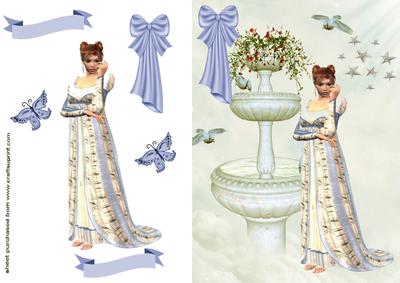 Beautiful Lady with Fountain & Birds
