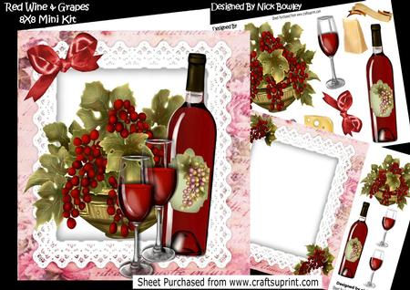 Red Wine, Grapes & Cheese on Lace 8x8 Mini Kit