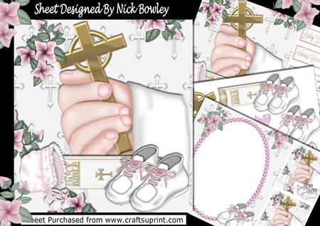 Hand with Cross and Bible for Baby Girl Christening 8x8 Kit